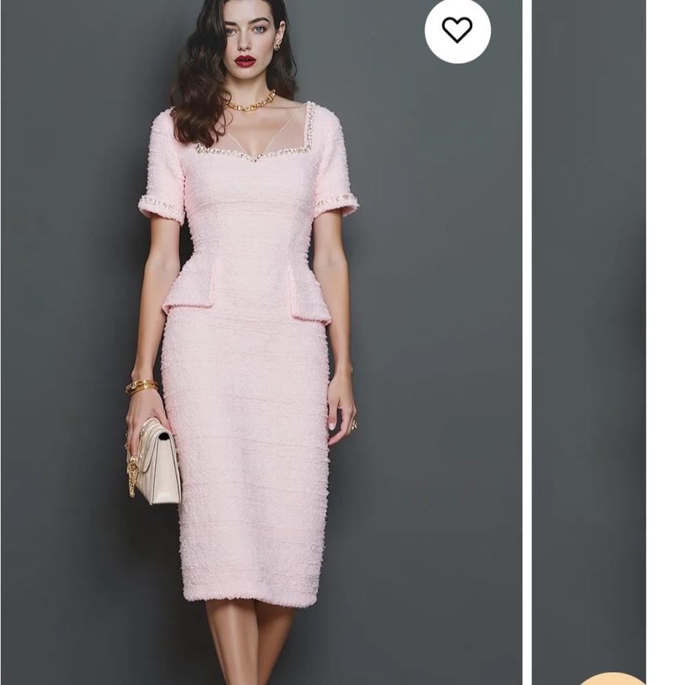 Light Pink Pencil Midi Tweed Square neck size 16 new but no tags